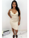 BEIGE - 'MANDY' - RIBBED BODYCON DRESS WITH SEXY LACE