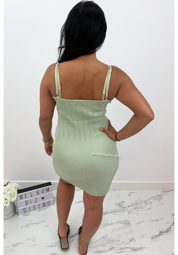 MINT GREEN - 'MANDY' - RIBBED BODYCON DRESS WITH SEXY LACE