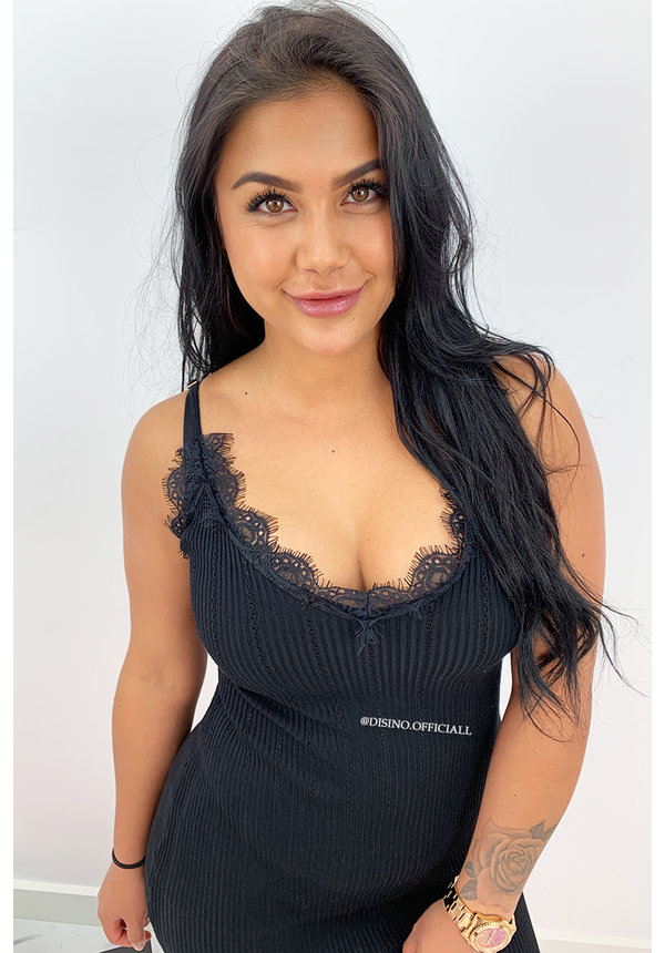 BLACK - 'MANDY' - RIBBED BODYCON DRESS WITH SEXY LACE