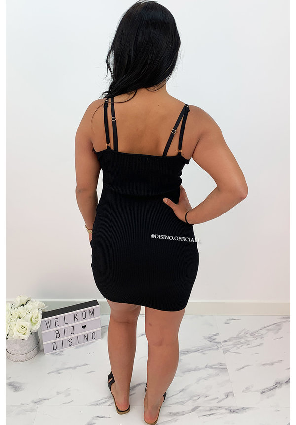 BLACK - 'MANDY' - RIBBED BODYCON DRESS WITH SEXY LACE