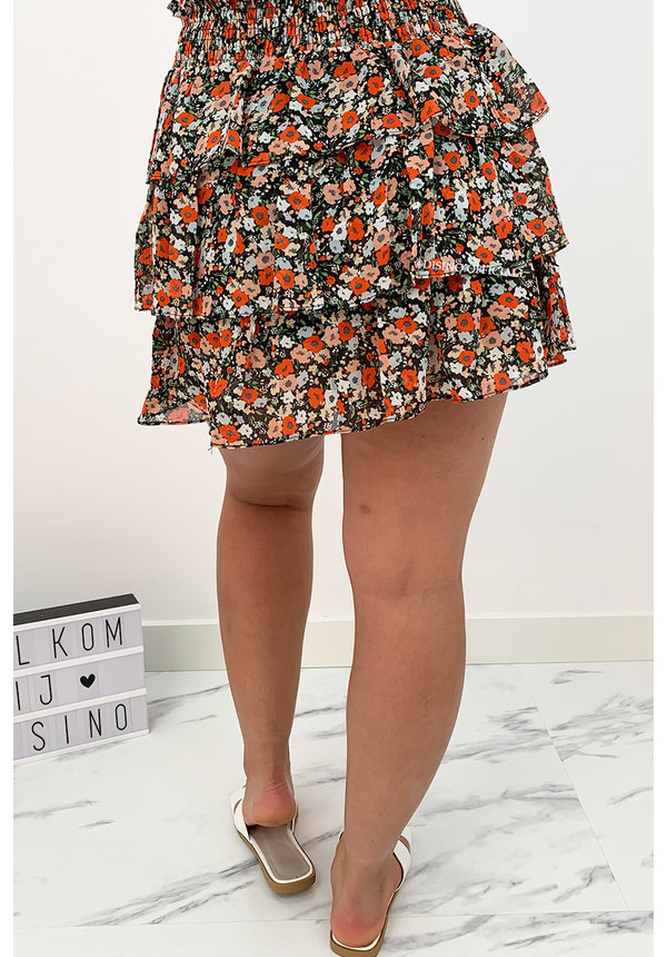 BLACK - 'ILSE' - FLORAL LAYERED SKIRT