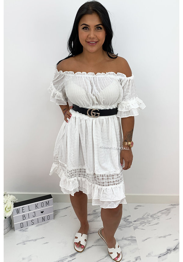 WHITE - 'CLARISSA' - IBIZA LINNEN OFF SHOULDER DRESS