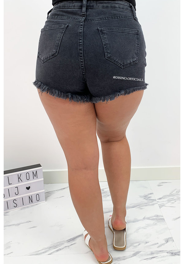 DARK GREY - 'KITTY' - SUPER STRETCH RIPPED DENIM SHORTS