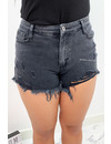 DARK GREY - 'KITTY' - SUPER STRETCH RIPPED DENIM SHORTS