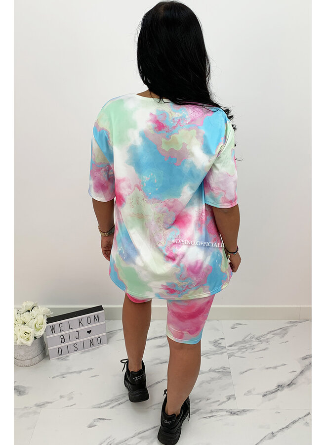 PINK - 'LIZZ SET' - TIE DYE TWO PIECE BIKER SET