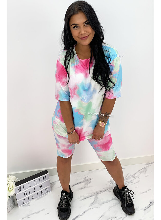 PINK - 'LIZZ SET' - TIE DYE TWO PIECE BIKER SET
