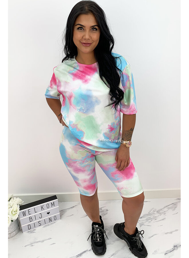 PINK - 'LIZZ SET' - TIE DYE TWO PIECE BIKER SET