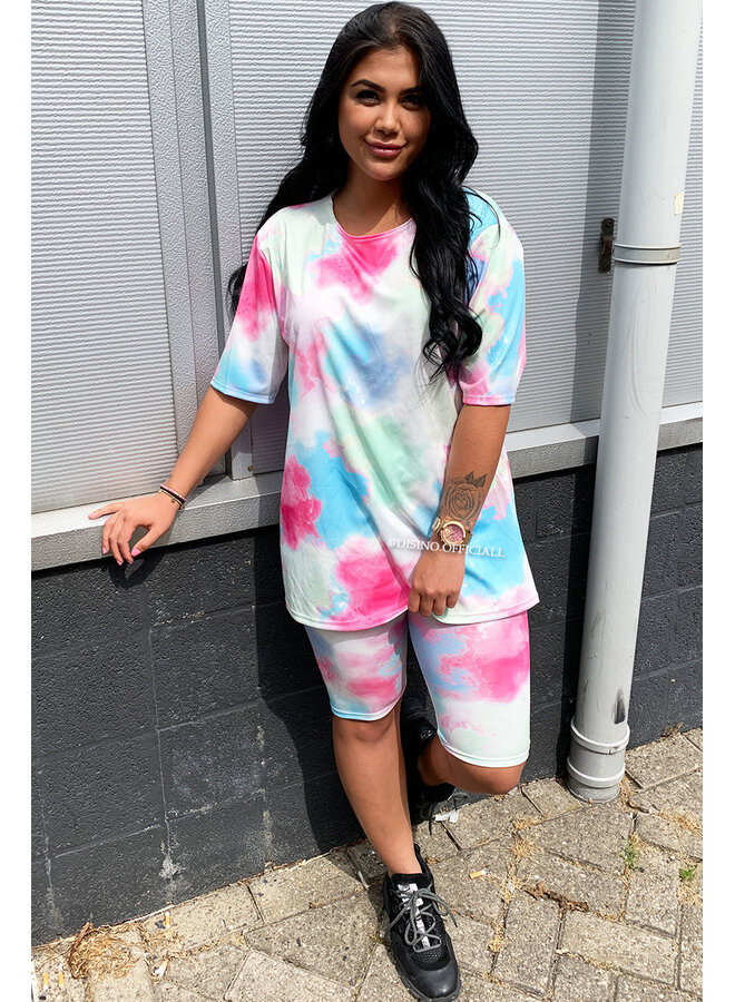 PINK - 'LIZZ SET' - TIE DYE TWO PIECE BIKER SET