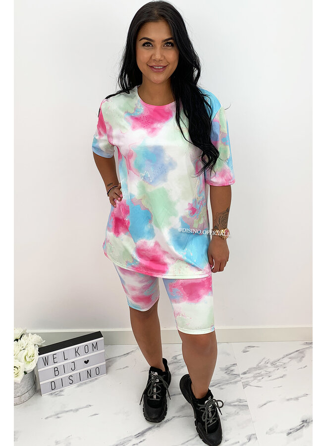 PINK - 'LIZZ SET' - TIE DYE TWO PIECE BIKER SET
