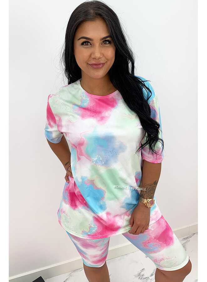 PINK - 'LIZZ SET' - TIE DYE TWO PIECE BIKER SET