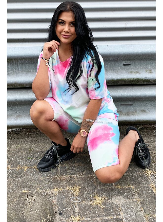 PINK - 'LIZZ SET' - TIE DYE TWO PIECE BIKER SET