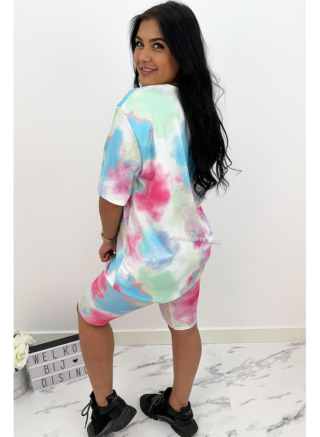 PINK - 'LIZZ SET' - TIE DYE TWO PIECE BIKER SET