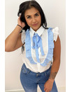 LIGHT BLUE - 'LOIS' - RUFFLE KNOT BLOUSE