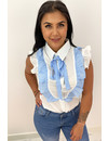 LIGHT BLUE - 'LOIS' - RUFFLE KNOT BLOUSE