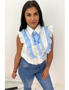 LIGHT BLUE - 'LOIS' - RUFFLE KNOT BLOUSE