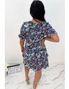 PURPLE - 'LILIA' - FLORAL SHORT SLEEVE RUFFLE DRESS