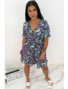 PURPLE - 'LILIA' - FLORAL SHORT SLEEVE RUFFLE DRESS