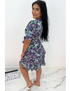 PURPLE - 'LILIA' - FLORAL SHORT SLEEVE RUFFLE DRESS