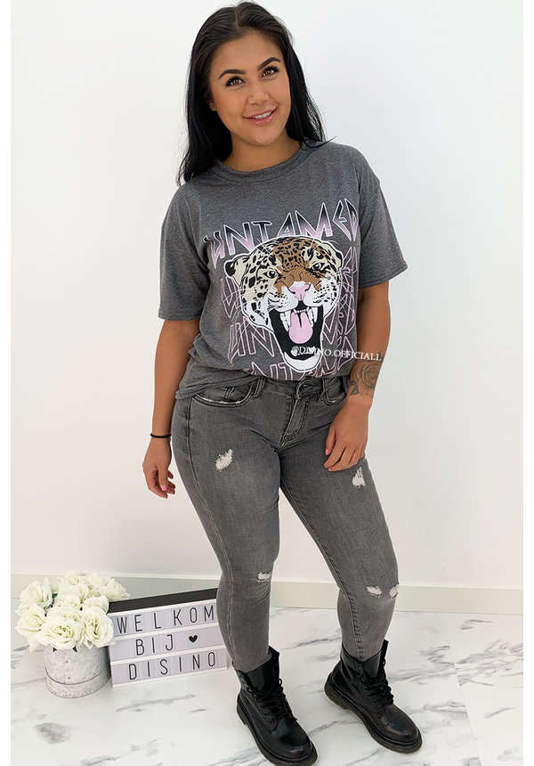 DARK GREY - 'UNTAMED TIGER' - OVERSIZED TEE