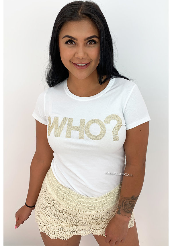 WHITE - 'WHO?' - STUDS TEE