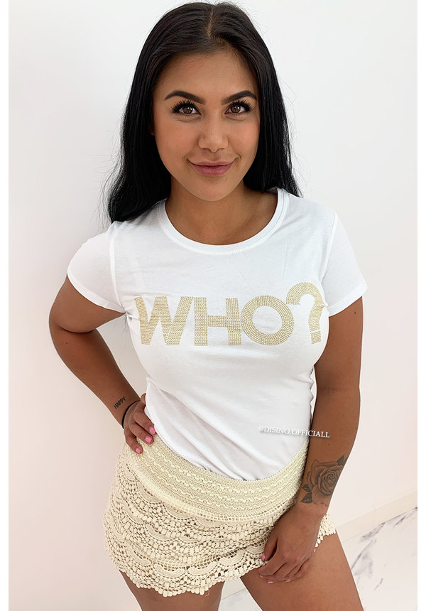 WHITE - 'WHO?' - STUDS TEE