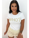 WHITE - 'WHO?' - STUDS TEE