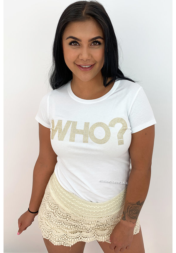 WHITE - 'WHO?' - STUDS TEE