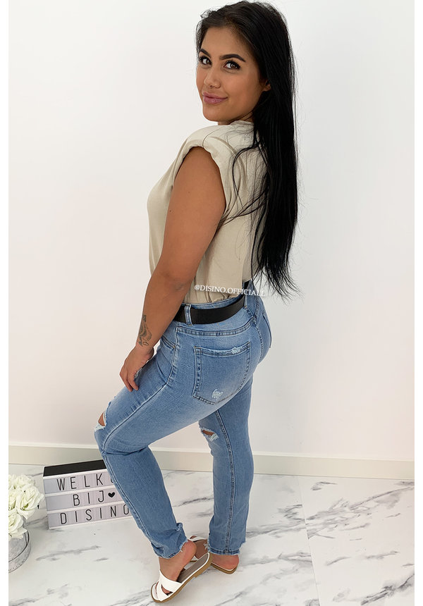 QUEEN HEART JEANS - LIGHT BLUE - SLIM FIT RIPPED BOYFRIEND JEANS - 760