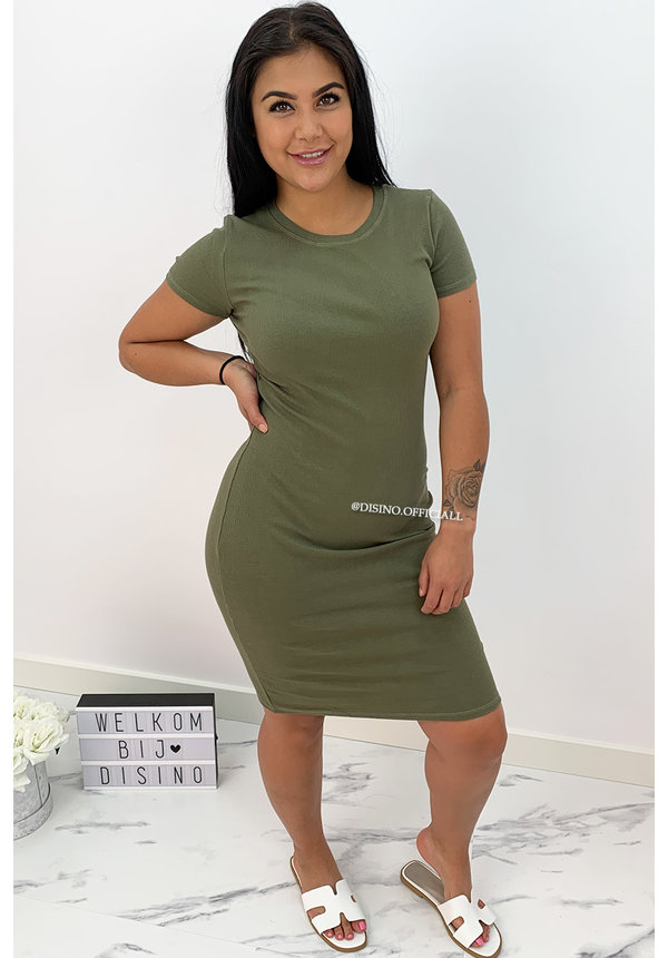 ARMY GREEN - 'NINA' - BASIC RIBBED MIDI DRESS