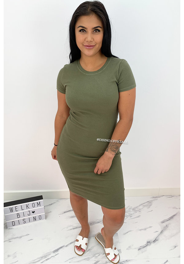 ARMY GREEN - 'NINA' - BASIC RIBBED MIDI DRESS