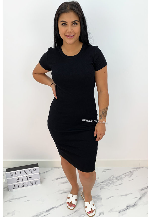 BLACK - 'NINA' - BASIC RIBBED MIDI DRESS