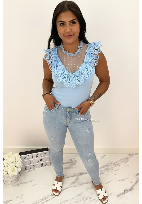 LIGHT BLUE - 'VANESSA' - LACE TOP