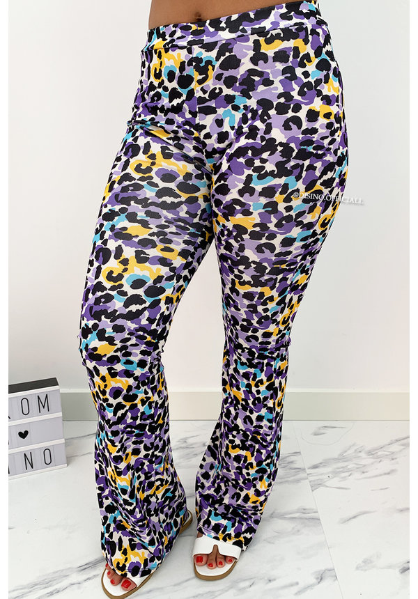 PURPLE - 'SOPHIA' - LEOPARD PRINT FLARED PANTS