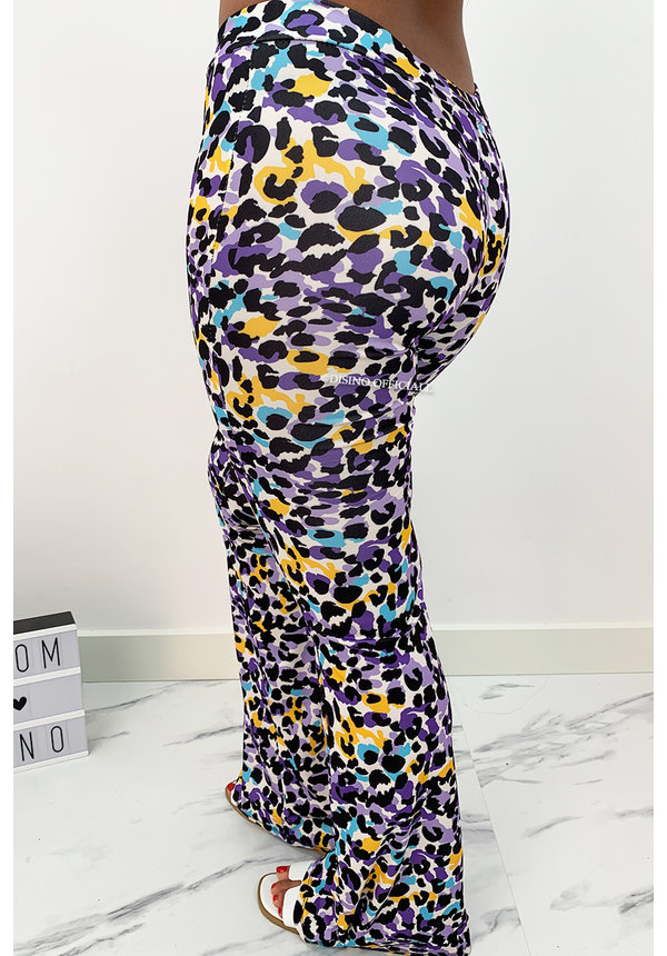 PURPLE - 'SOPHIA' - LEOPARD PRINT FLARED PANTS