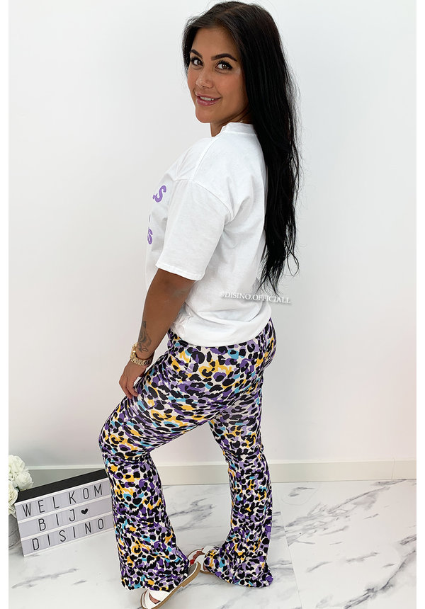 PURPLE - 'SOPHIA' - LEOPARD PRINT FLARED PANTS