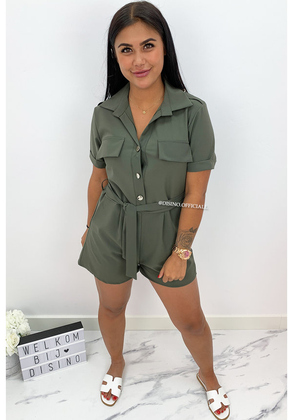 KHAKI GREEN - 'DENICE' - CARGO PLAYSUIT