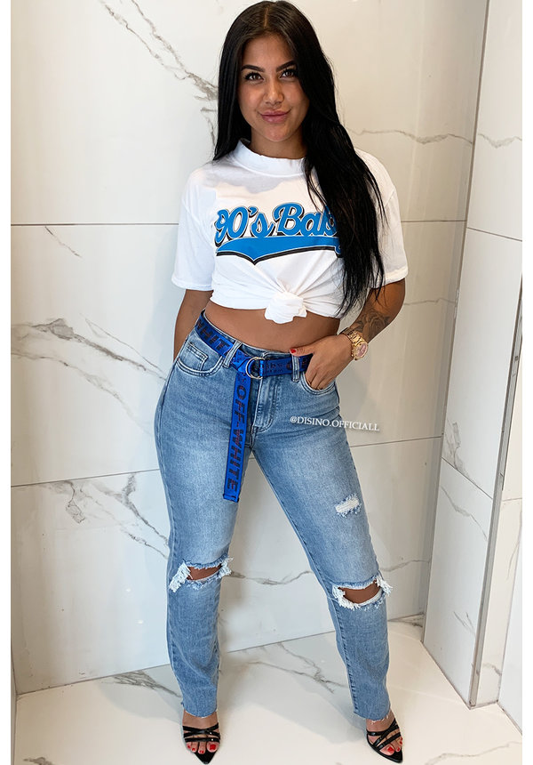 WHITE BLUE - '90's BABY' - SLOGAN TEE