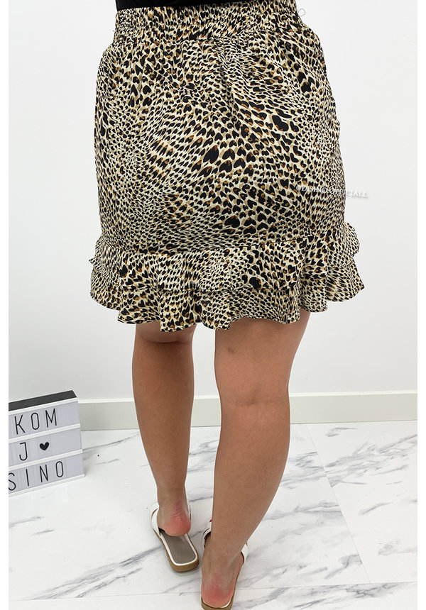 BEIGE - 'YVON' - CHEETAH LAYERED RUFFLE SKIRT