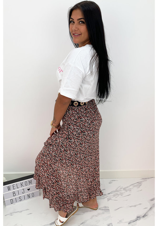 PINK - 'LAROSAS' - FLORAL RUFFLE MAXI SKIRT