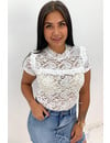 WHITE - 'MAIKE' - ALL OVER LACE SHORT SLEEVE TOP