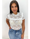 WHITE - 'MAIKE' - ALL OVER LACE SHORT SLEEVE TOP