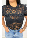 BLACK - 'MAIKE' - ALL OVER LACE SHORT SLEEVE TOP