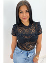 BLACK - 'MAIKE' - ALL OVER LACE SHORT SLEEVE TOP