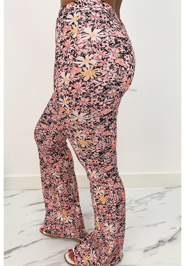 PINK - 'MARIE' - ALL OVER FLORAL FLARED PANTS