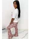 PINK - 'MARIE' - ALL OVER FLORAL FLARED PANTS