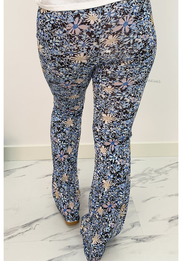 BLUE - 'MARIE' - ALL OVER FLORAL FLARED PANTS