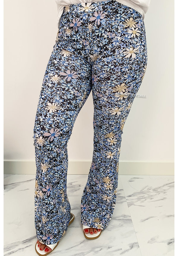 BLUE - 'MARIE' - ALL OVER FLORAL FLARED PANTS