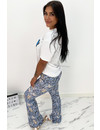 BLUE - 'MARIE' - ALL OVER FLORAL FLARED PANTS