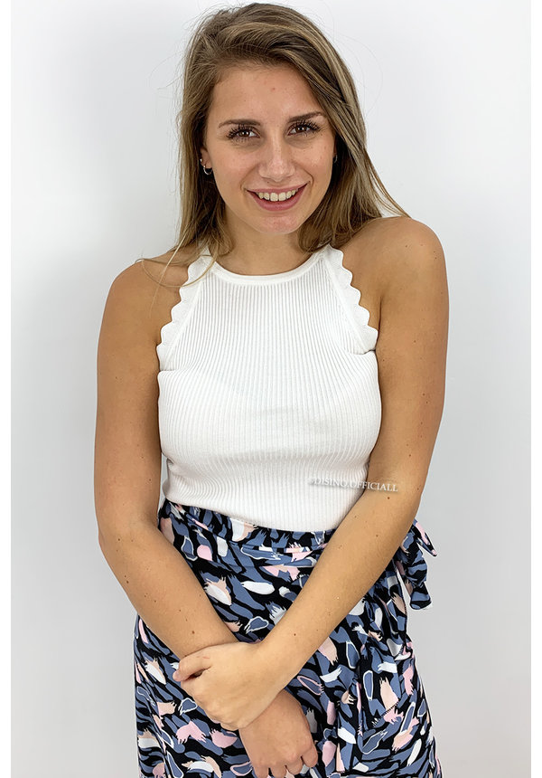 WHITE - 'KATE' - SCALLOP HALTER TOP