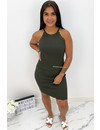 KHAKI GREEN - 'KATE DRESS' - RIBBED SCALLOP HALTER MIDI DRESS